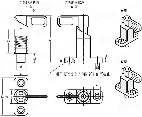 YJT  19056 帶表面安裝法蘭彈簧闩銷