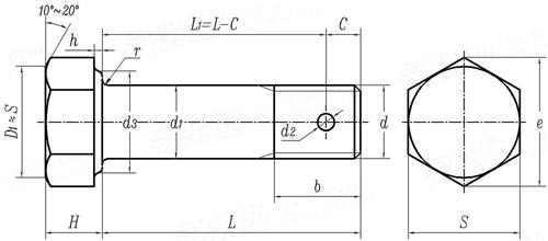 GJB  3371 (/20) - 1998 光杆公差带f9短螺纹小六角头螺栓