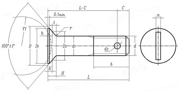 GJB  3371 (/61) - 1998 光杆公差帶f9 100°沉頭螺栓
