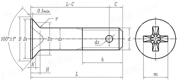 GJB  3371 (/62) - 1998 光杆公差帶f9 十字槽100°沉頭螺栓
