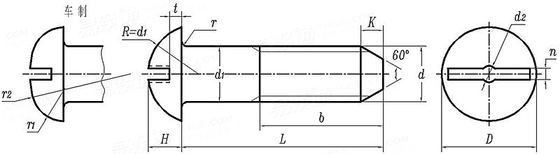 GJB  3371 (/65) - 1998 半圆头锥端螺栓