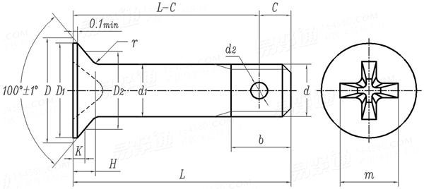 GJB  3371 (/84) - 1998 光杆公差帶r6短螺紋十字槽 100°沉頭螺栓