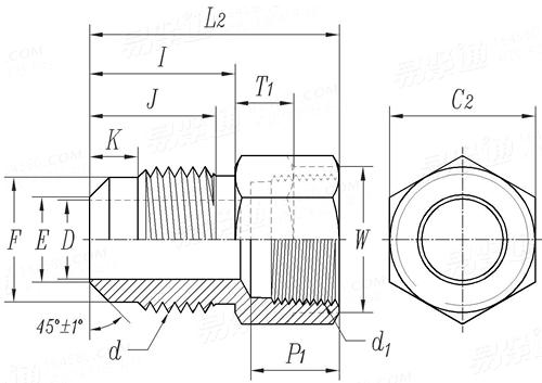 SAE J 513 (010103-U3) - 2019 制冷剂管接头  - Internal Pipe Thread Connector (Half Union)
