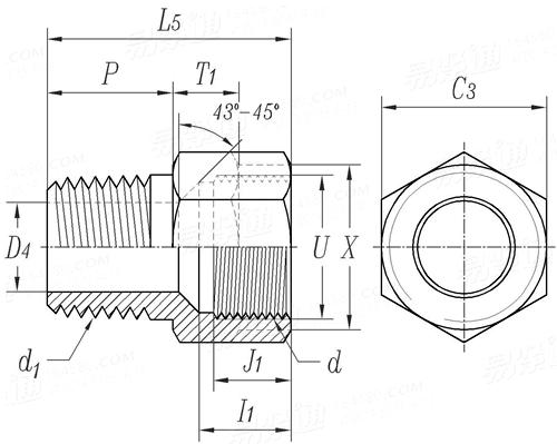 SAE J 513 (010106-U5) - 2019 制冷剂管接头 - Internal Flare To External Pipe Adapter