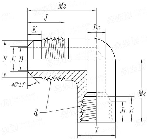SAE J 513 (010205-E4) - 2019 制冷剂管接头 - 90度接头 E4