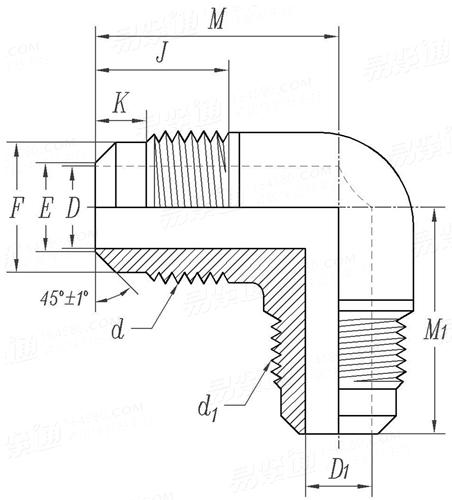 SAE J 513 (010201-ER2) - 2019 制冷剂管接头 - 90度异径接头