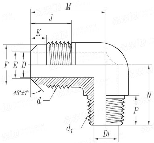 SAE J 513 (010202-E1) - 2019 制冷剂管接头 - 90度异径接头 E1