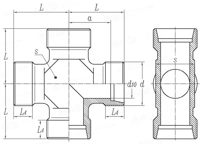 JIS B 2351-1 (K) - 2000 卡套式四通管接頭 [表6]