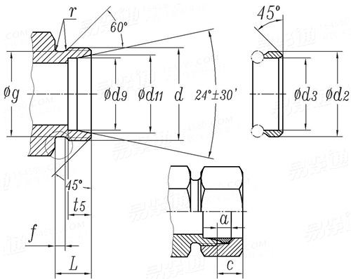 JIS B 2351-1 - 2000 24度錐形端頭和卡套 [表3]