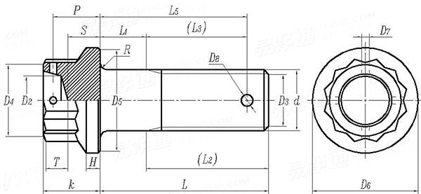 ISO  3186 - 2008 航空航天系列 标准杆 短或中等长度MJ螺纹 双六角头螺栓 1250MPa～1800MPa