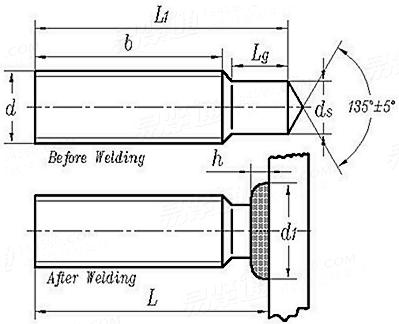 ISO  13918 (RD) - 1998 RD型，帶縮杆的螺紋螺柱